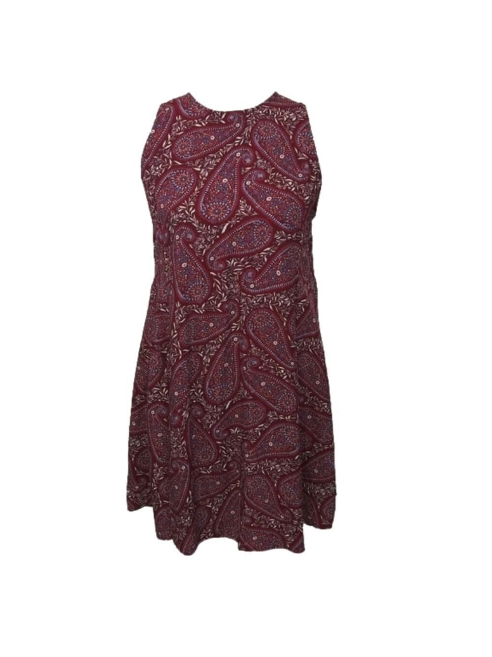 old Navy Burgundy Paisley Scoop Neck Sleeveless Keyhole Back Sheath Mini Dress